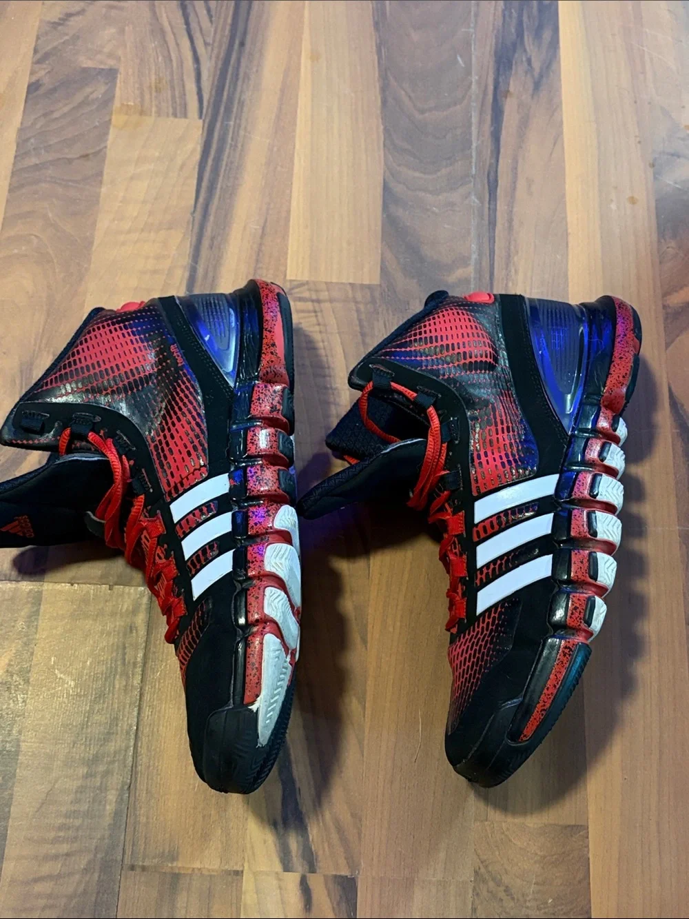 adidas Red Black and White High-Top Athletic Shoes